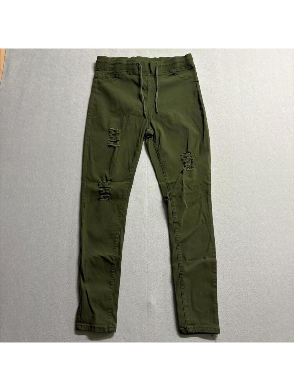 Guzman Women Plus Size 2XL Olive Green Distressed Skinny Pants Drawstring
